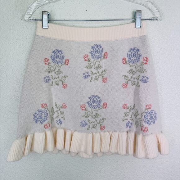 Mable Sweater Skirt Set Women Small Claire Pastel Floral Knit Ruffle Cottagecore - Picture 7 of 15